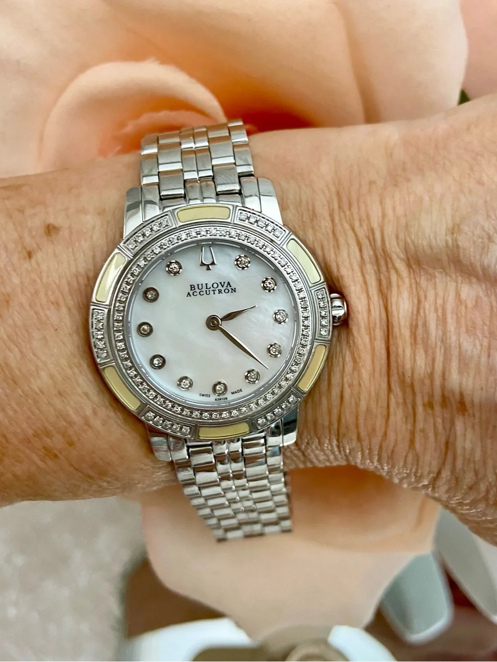 Bulova Accutron Pemberton Swiss Made Diamond Accented Bezel Dial Stainless Watch